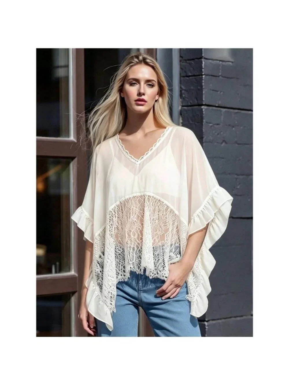 Lace Trim Flowy Cover-Up